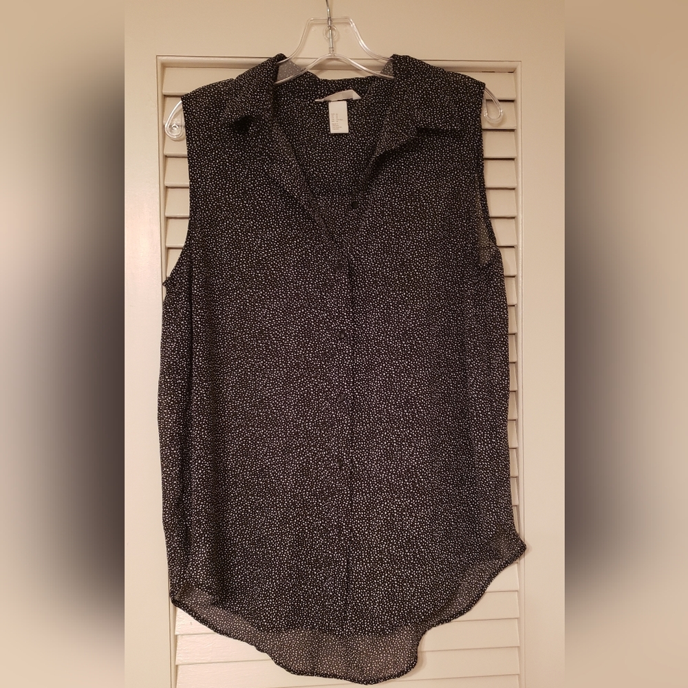 Black and white speckled sheer professional sleeveless blouse, H&M Size 12